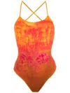 Amir Slama Embroidery Tie Dye Swimsuit In Orange