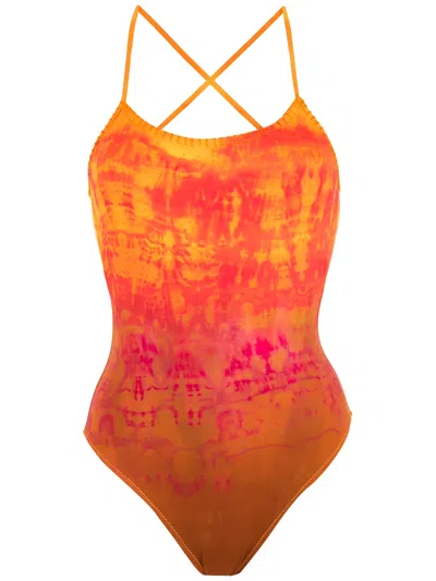 Amir Slama Embroidery Tie Dye Swimsuit In Orange