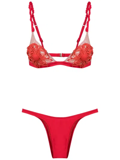 Amir Slama Floral-appliqué Bikini In Red