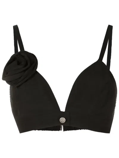 Amir Slama Cropped-top Mit Blumenapplikation In Black