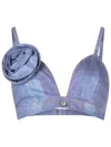 Amir Slama Floral-appliqué Crop Top In Blue