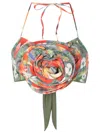Amir Slama Floral-appliqué Crop Top In Green