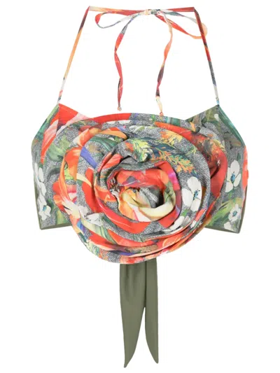 Amir Slama Floral-appliqué Crop Top In Green