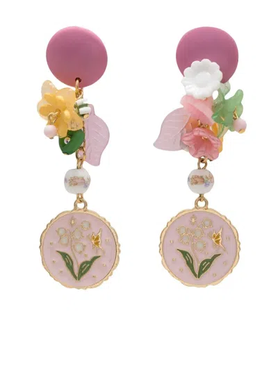 Amir Slama Floral-appliqué Drop Earrings In Multicolour