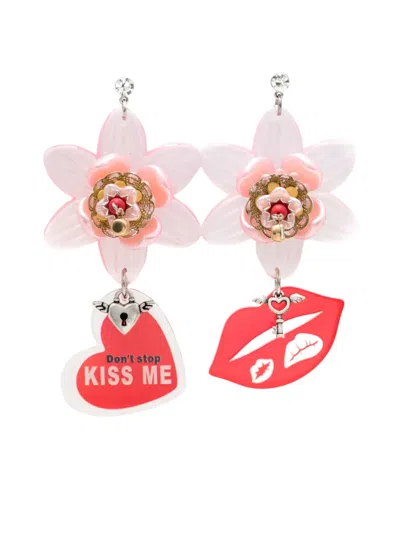 Amir Slama Floral-appliqué Drop Earrings In Pink