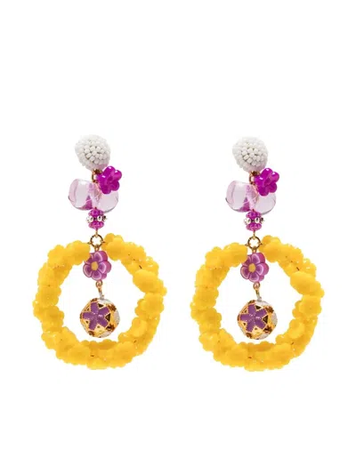 Amir Slama Floral Appliqué Drop Earrings In Yellow