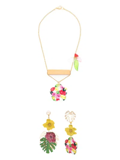 Amir Slama Floral-appliqué Necklace Earrings Set In Multicolour