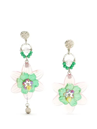 Amir Slama Floral Asymmetric Drop Earrings In Pink