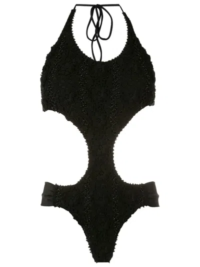 Amir Slama Floral-lace Detail Halterneck Swimsuit In Red