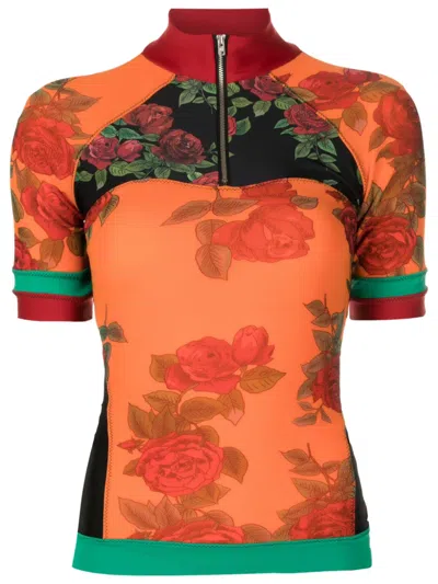 Amir Slama Floral-pattern High-neck Top In Orange