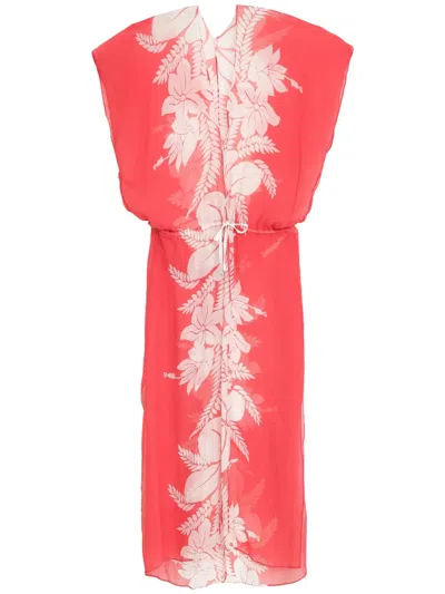 Amir Slama Floral-print Beach Dress In Rot