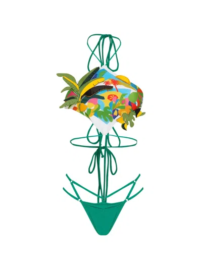 Amir Slama Floral Print Bikini In Green