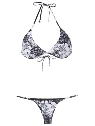 Amir Slama Floral-print Bikini Set In Black