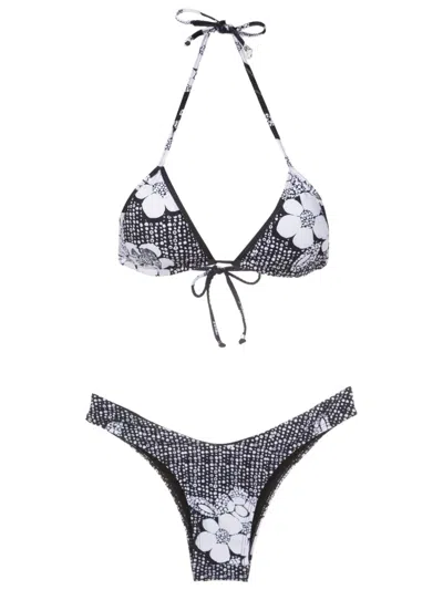 Amir Slama Floral-print Bikini Set In Black