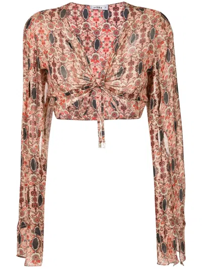 Amir Slama Floral-print Cropped Blouse In Multicolour