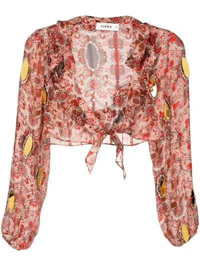 Amir Slama Floral-print Cropped Blouse In Multicolour