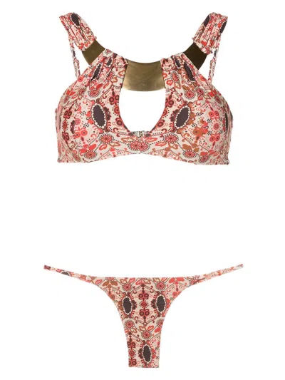 Amir Slama Floral-print Cut-out Bikini In Red