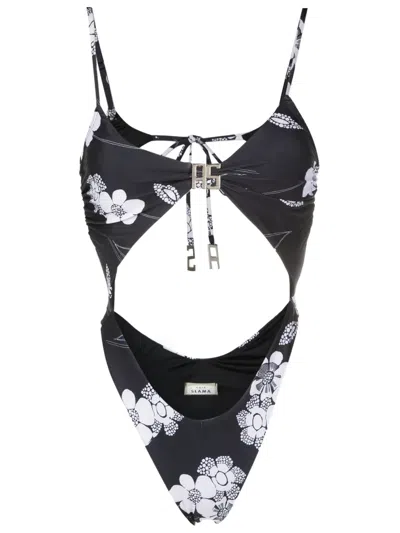 Amir Slama Floral-print Cut-out Detailing Swimsuit In Black