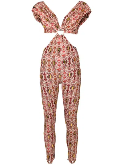 Amir Slama Floral-print Cut-out Jumpsuit In Multicolour