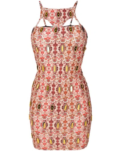 Amir Slama Floral-print Cut-out Mini Dress In Red