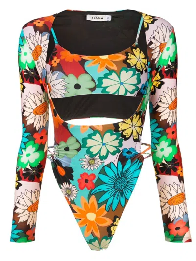 Amir Slama Floral-print Cut-out Swimsuit In Multicolour