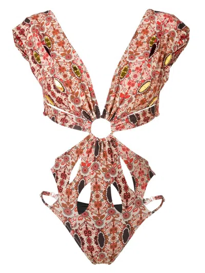 Amir Slama Floral-print Cut-out Swimsuit In Red