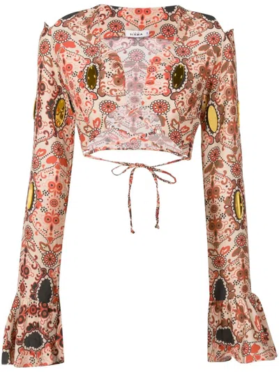 Amir Slama Floral-print Flared-cuff Blouse In Multicolour