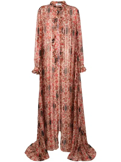 Amir Slama Floral-print Flared Silk Dress In Red