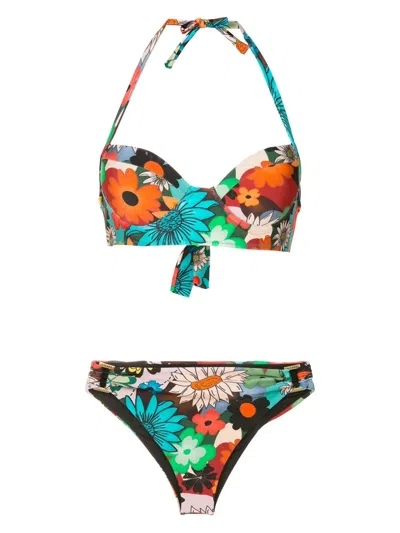 Amir Slama Floral-print Halterneck Bikini In Multicolour