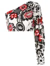 Amir Slama Floral-print One-shoulder Blouse In White