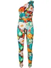 Amir Slama Floral-print One-shoulder Jumpsuit In Multicolour