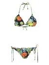 Amir Slama Floral-print Ruffled Bikini In Black