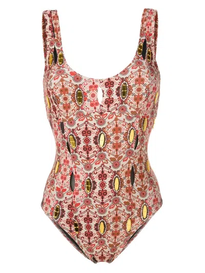 Amir Slama Floral-print Scoop Neck Swimsuit In Red