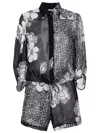 Amir Slama Floral-print Semi-sheer Playsuit In Black