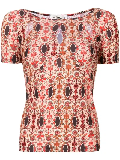 Amir Slama Floral-print Short-sleeved T-shirt In Red