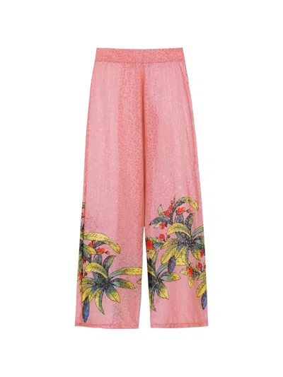 Amir Slama Floral-print Silk Palazzo Pants In Pink