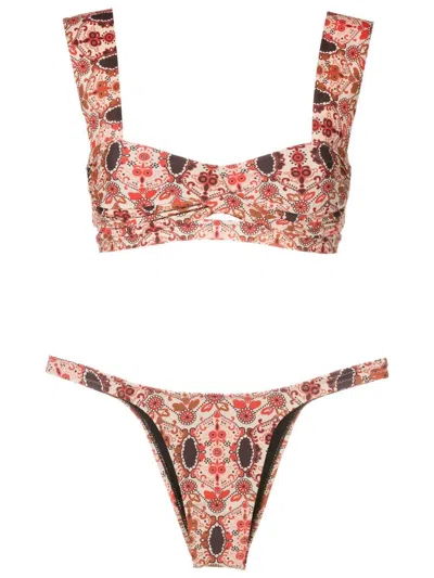 Amir Slama Floral-print Square-back Bikini In Multicolour