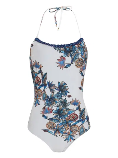 Amir Slama Floral-print Swimsuit In White