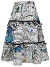 Amir Slama Floral-print Tiered Midi Skirt In Mehrfarbig