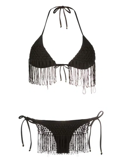 Amir Slama Floral-print Two-piece Bikini Set In Black
