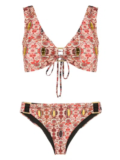 Amir Slama Floral-print V-neck Bikini In Red