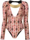 Amir Slama Floral-print V-neck Bodysuit In Multicolour