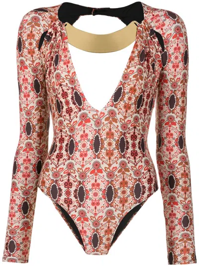 Amir Slama Floral-print V-neck Bodysuit In Multicolour