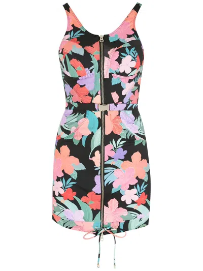 Amir Slama Floral-print Zip-up Mini Dress In Multicolour