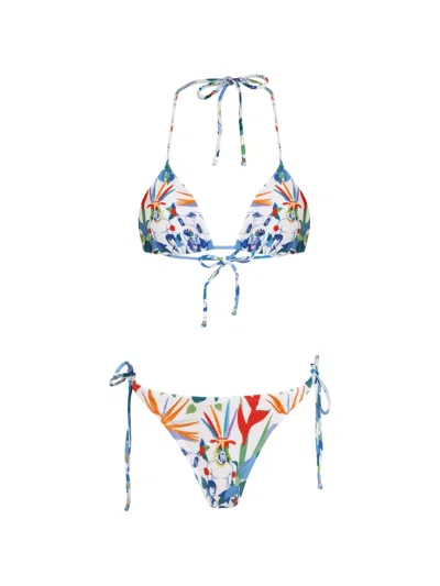 Amir Slama Floral-print Tie Bikini In White