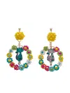Amir Slama Flower Cat-motif Drop Earrings In Multi