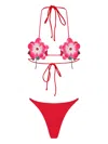 Amir Slama Flower-embellished Triangle Bikini In Red