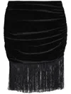 Amir Slama Fringe-detail Velvet Skirt In Black