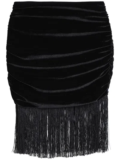 Amir Slama Fringe-detail Velvet Skirt In Black