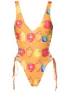 Amir Slama Fruit-print Open-back Swimsuit In Orange